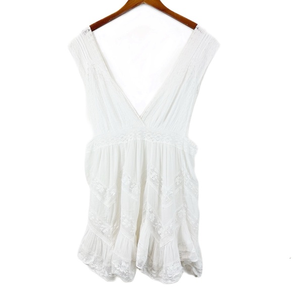 Free People White Plunge Neckline Cotton Crochet Lace Dress M - Picture 2 of 9